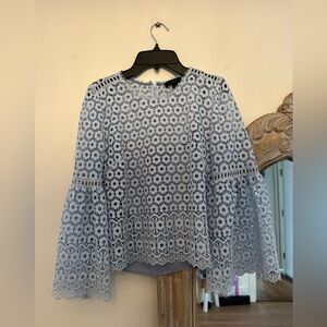 J. Crew Peri Blue Daisylace Bell-Sleeve Top Blouse